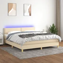 vidaXL Boxspringbett mit Matratze & LED Creme 180x200 cm Stoff