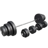 GORILLA SPORTS® Langhantel Set - 60kg, 100kg oder 130kg, Langhantelstange 170cm, 2 Kurzhanteln, Hantelscheiben aus Kunststoff, 30mm, mit Sternverschlüssen - Hantelset, Langhanteln, Gewichten, Fitness