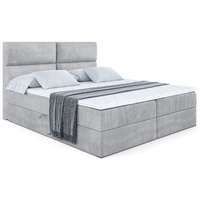 ALTDECOR Boxspringbett mit Kopfteil und Bettkasten BOXI3, Polsterbett mit H4-Matratze - 180x200 - Hellgrau Samt