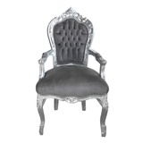 Casa Padrino Barock Esszimmer Stuhl mit Armlehnen Grau / Silber - Möbel Antik Stil