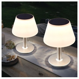 ETC Shop 2er Set LED Solar Tisch Lampen Terrassen Außen Beleuchtung Garten Edelstahl Design Leuchten