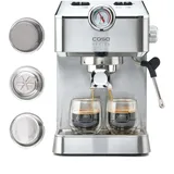 CASO Design Espresso Gourmet Siebträgermaschine silber mit Milchaufschäumer