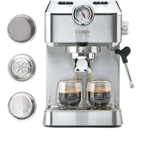 CASO Design Espresso Gourmet Siebträgermaschine silber mit Milchaufschäumer