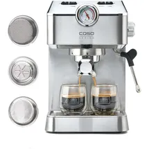 CASO Design Espresso Gourmet Siebträgermaschine silber mit Milchaufschäumer