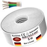 MAS Premium Feuchtraumkabel Stromkabel 5, 10, 15, 20, 25, 30, 35, 40, 50, 60, 70, 75, 80, 90 oder 100m Mantelleitung NYM-J 5x1,5 mm2 Elektrokabel Ring für feste Verlegung (5m)