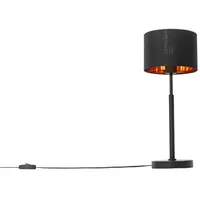 QAZQA Moderne Tischlampe Stoffschirm schwarz mit Gold - VT