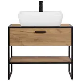 Lomadox - Waschtisch mit Keramik-aufsatzbecken Manhattan-56 Eiche/schwarz B/h/t: 90/94/50cm