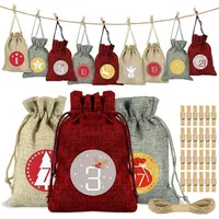 Luxuskollektion Adventskalender 24 Weihnachtskalender Stoffbeutel Säckchen Rot - Rot