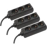 Meister Steckdosenleiste 3-fach - 3er Set - 1,4 m Kabel - schwarz - Kunststoffleitung - IP20 Innenbereich / Steckerleiste / Mehrfachsteckdose /