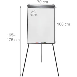 Relaxdays Flipchart Whiteboard magnetisch, höhenverstellbar, Dreibein, Stifteablage, Alu-Rahmen, HB: 100x70 cm, schwarz