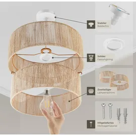 Tectake Deckenleuchte Lignea Lux aus Jute im Boho-Stil, 40W - braun