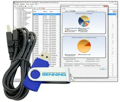 Software zur Verwaltung, Dokumentation der Messwerte. Funktion Import, Export. Download kostenloser Updates. Inkl. USB-Kabel.