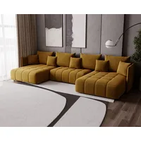 FurMeb24 - U-f¶rmiges Sofa APOLLO Sofa fr Wohnzimmer mit Schlaffunktion und Bettzeugablage Gelb MONOLITH 48, 346 x 188 cm, Mit Auflage - Gelb