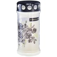 Viana Grabkerze Grabkerzen Weiß Blumenmotiv wetterfest 3 Tage 6 Stk, 6 Stück weiß