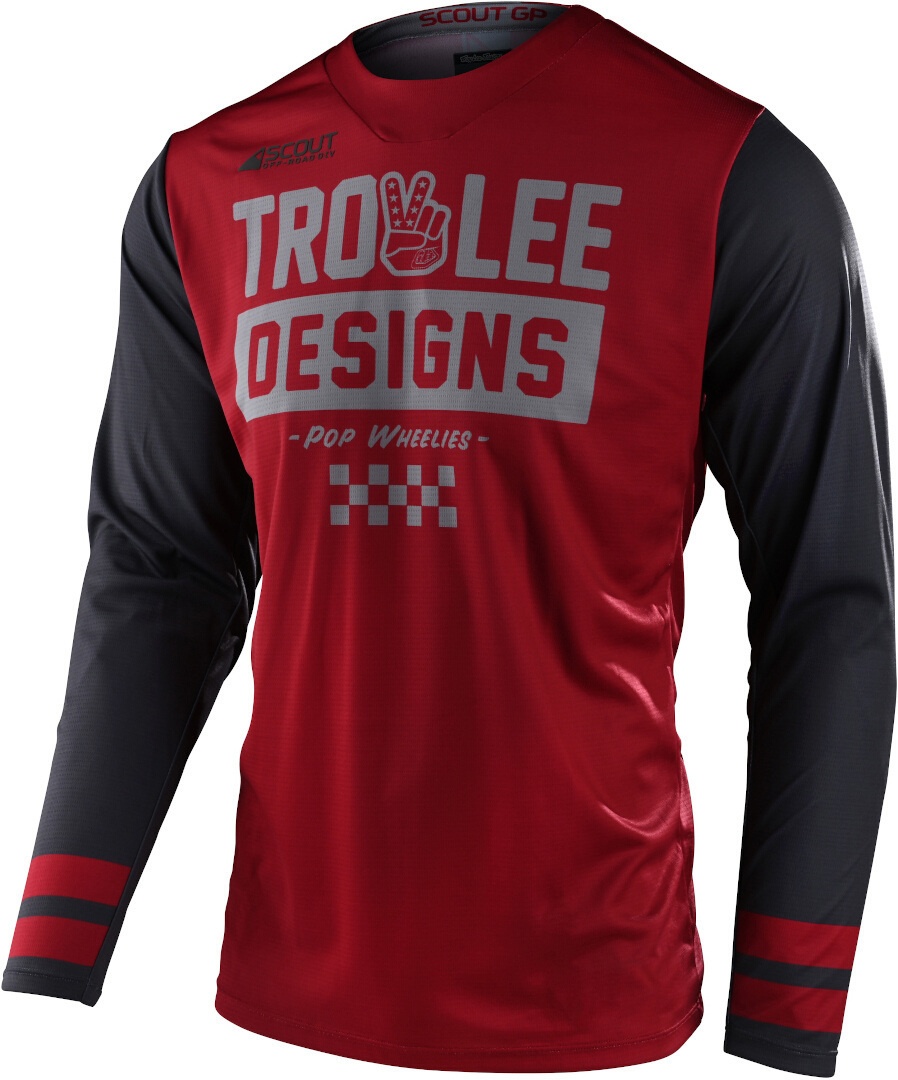 Troy Lee Designs Scout GP Peace & Wheelies Motocross Jersey, schwarz-rot, Größe M