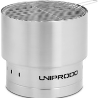 Uniprodo Feuerschale - aus Edelstahl mit Grillrost - 50 x 50 x 45 cm
