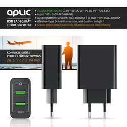 Aplic 2-Port Quick Charge USB Ladegerät 36 W / 6000 mA / Schnellladefunktion