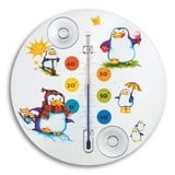 TFA Dostmann Pinguin Analoges Fensterthermometer, 14.6016.02, ideal fürs Kinderzimmer, leichte Montage mit Saugnäpfen, L 160 x B 160 x H 13 mm, Weiß