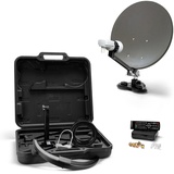 Xoro MCA 38 HD Set 38,5 cm Camping Satellitenantenne inkl. FullHD DVB-S2 Receiver, Single LNB mit integriertem Satfinder, 10m Kabel, Halterungen, im Hartschalenkoffer