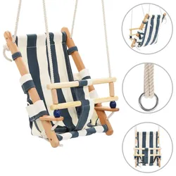 Babyschaukel mit Sicherheitsgurt – Baumwolle & Holz, Blau, für draußen
