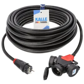 KALLE DAS KABEL Gummi Verlängerungskabel SCHUKO mit 3-Fach Kupplung H07RN-F 3G 2,5mm2 von KALLE DAS KABEL 15 Meter