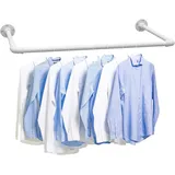 Kleiderstange für Wand, 80cm Garderobenstange im Industrie-Design Industrierohr Kleiderstange, bis 50 kg belastbar, einfache Montage, Abnehmbare Garderobenstangen aus Metall/Mattweiß