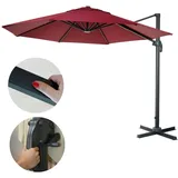 Mendler Gastronomie-Ampelschirm HWC-A96, Sonnenschirm, rund Ø 4m Polyester Alu/Stahl 27kg ~ bordeaux ohne Ständer