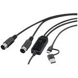 Renkforce RF-6439636 USB, MIDI Adapter [2x DIN-Stecker 5pol. - 1x USB-C®, USB-A] Schwarz 2 m