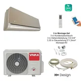 VIVAX H+ Design GOLD + 3 m Montageset Klimagerät Split Klimaanlage 3D Swing A+++