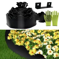 Flexible Rasenkante Kunststoff, Rasenkanten aus Kunststoff 10cmx10m, Inklusive 30 Ankerspitzen und 1 Verbinder, mit einem Paar Handschuhe, Gartenzaun decorativ(Schwarz Gewelltem, 10cmx10m)