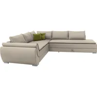 Ecksofa INOSIGN "Göteborg" Sofas Gr. B/H/T: 320cm x 93cm x 253cm, Struktur (100% Polyester), Recamiere rechts, mit Taschen-Federkernmatratze und Kaltschaum-Topper, beige mit Boxspring-Bettfunktion und Bettkasten, Dauerschlaffunktion, Topper