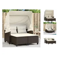 vidaXL Gartensofa 2-Sitzer mit Dach und Hockern Braun Poly Rattan