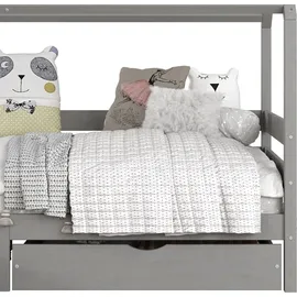 Idimex Hausbett CLIA Montessori aus massiver Kiefer, Kinderbett mit Dach, Tipi Bett mit 2 Schubladen in grau