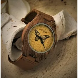 Holzwerk Germany Holzwerk MONARCH Damen Holz Leder Armband Uhr mit Schmetterling Muster, braun
