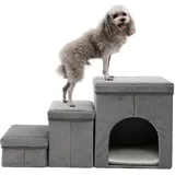 Arkyomi 3 Stufen hundetreppe für kleine Hunde hundetreppe mit stauraum für Bett Sofa 60cm hoch katzentreppe für alte Katzen Schwamm haustiertreppe grau blau