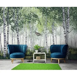 WallArena Fototapete 3D Effekt- Birken Wald Bäume Tapete Wohnzimmer 300x210