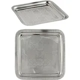 Marrakesch Orient & Mediterran Interior Orientalisches Serviertablett Nacera eckig aus Metall in Silber 27 cm