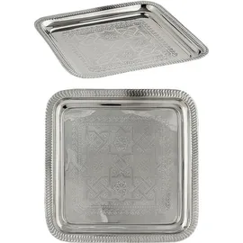 Marrakesch Orient & Mediterran Interior Orientalisches Serviertablett Nacera eckig aus Metall in Silber 27 cm