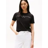 Tommy Hilfiger Reg CORP LOGO C-NK Ss Damen, Kurzarm Strickoberteile, Black (Black), XL - XL