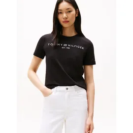 Tommy Hilfiger Reg CORP LOGO C-NK Ss Damen, Kurzarm Strickoberteile, Black (Black), XL - XL