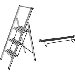 WENKO Alu-Design Klapptrittleiter 3-stufig inklusive Leiternhalter