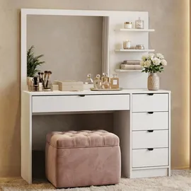 beautysofa SCHMINKTISCH Malta mit 5 Schubladen, mit Spiegel, mit Griffen, Weiß