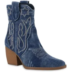Damen Cowboy Boots in Dunkelblau Denim