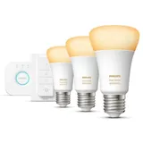 Philips Hue White ambience Starter-Kit, E27, Set für intelligente Beleuchtung, Weiß, Bluetooth, LED, E27, Kaltweiße, Warmweiß, Weiß