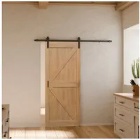 inova wohnen Schiebetür Holz Scheunentor Eiche, Komplett Set offene Laufschiene schwarz und Softclose braun 90 cm x 215 cm
