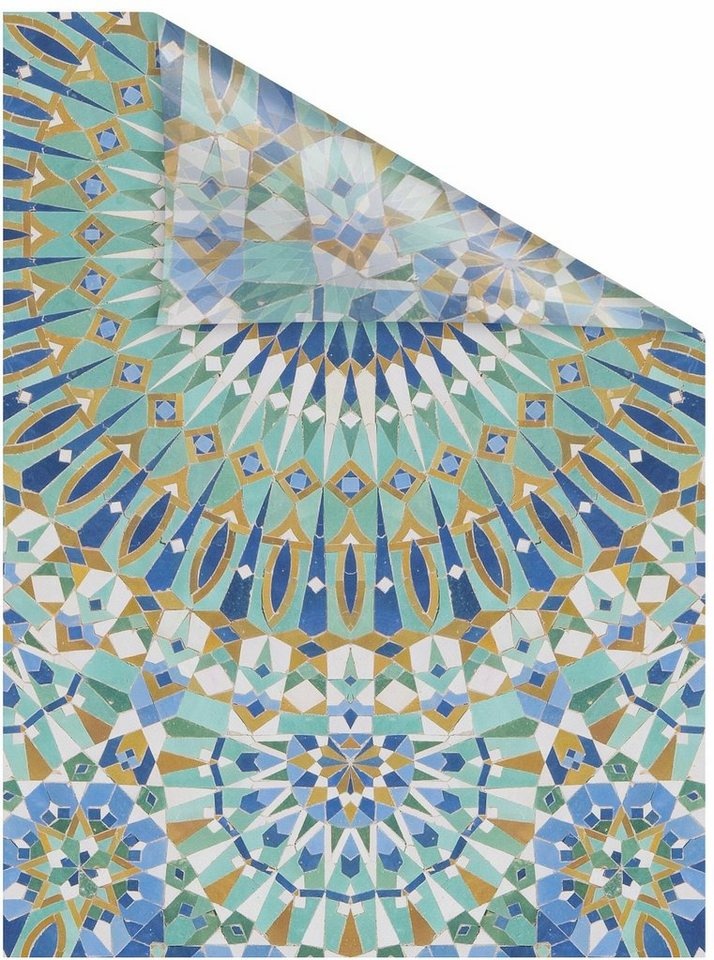 Fensterfolie Orientalische Muster, LICHTBLICK ORIGINAL, blickdicht, strukturiert, selbstklebend, Sichtschutz blau|grün|weiß 100 cm x 180 cm