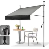 HOMEDEMO Klemmmarkise Markise Balkon (250 cm x 125 cm) Grau mit Handkurbel, Balkonmarkise ohne Bohren, Sonnenschutz und wasserdicht, UV-beständig und höhenverstellbar