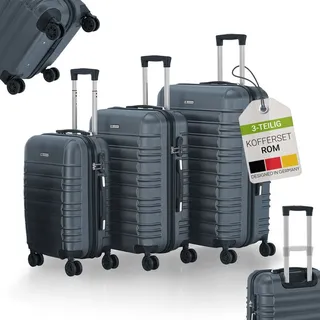 Juskys Hartschale Kofferset Reisekoffer 3 teilig - Zahlenschloss, 360° Rollen, Teleskopgriff - Anthrazit