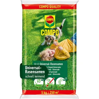 COMPO schnell keimende Universal Rasensamen 5kg für 250 m2, für Spiel- und Sportrasen, ideal bei Hitze und Trockenheit, grün