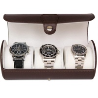 CASE ELEGANCE Uhrenbox, tragbar, für Damen/Herren, Kunstleder, Aufbewahrungsbox für 3 Uhren (braun)